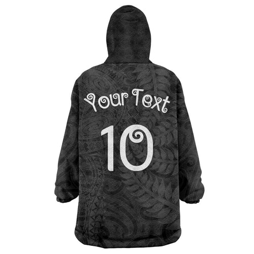 Aotearoa Volleyball Custom Wearable Blanket Hoodie Silver Ferns and Maori Tribal Black