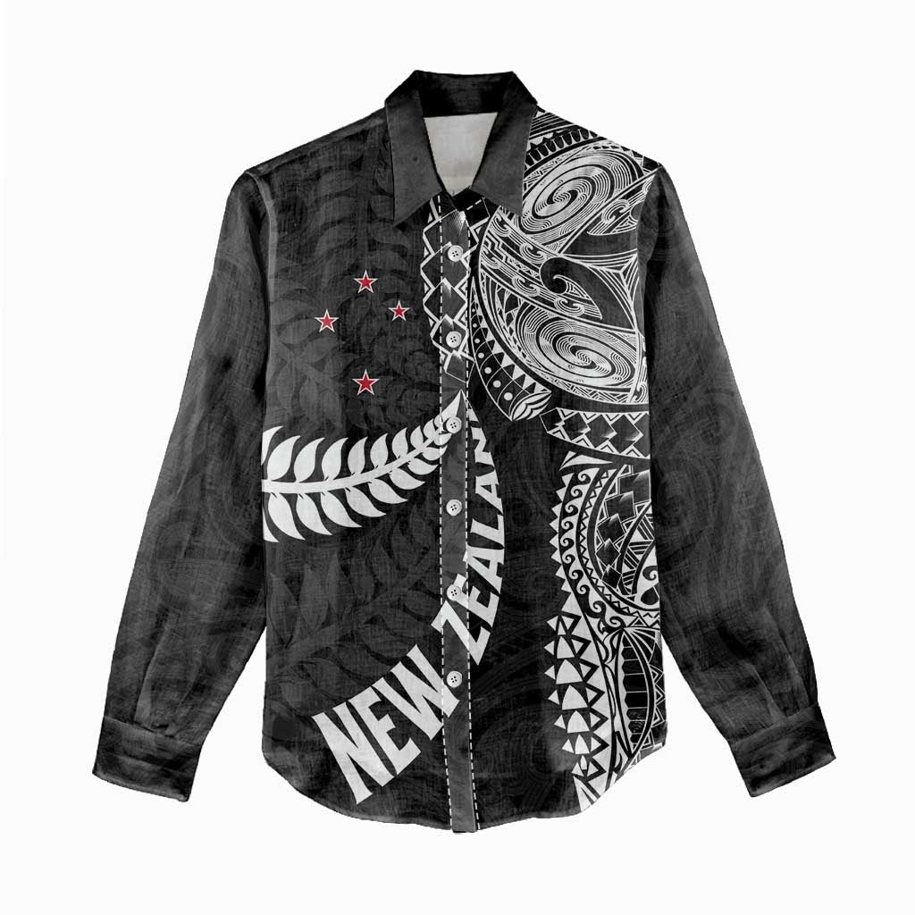 Aotearoa Volleyball Custom Women Casual Shirt Silver Ferns and Maori Tribal Black