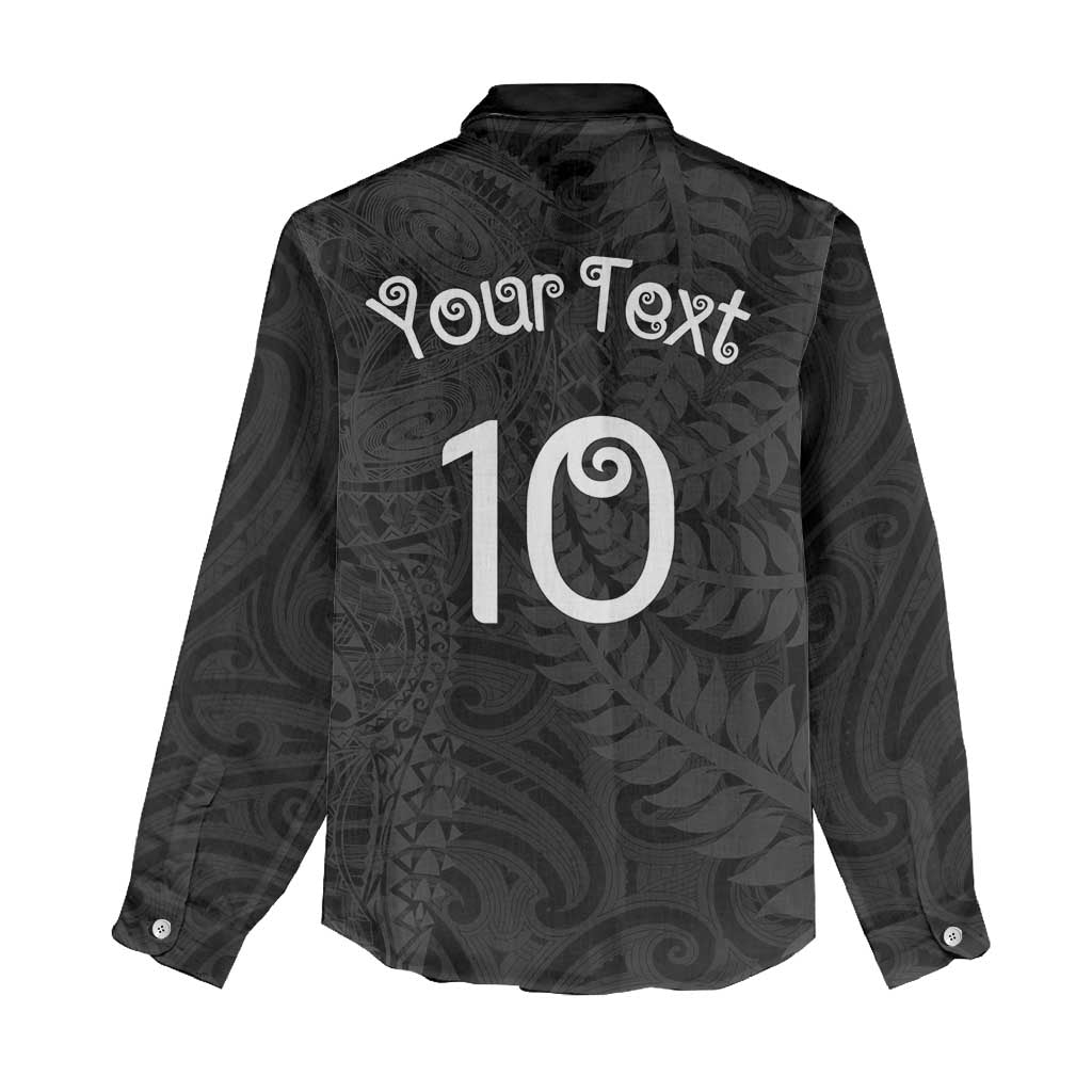 Aotearoa Volleyball Custom Women Casual Shirt Silver Ferns and Maori Tribal Black