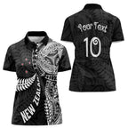 Aotearoa Volleyball Custom Women Polo Shirt Silver Ferns and Maori Tribal Black
