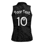 Aotearoa Volleyball Custom Women Sleeveless Polo Shirt Silver Ferns and Maori Tribal Black