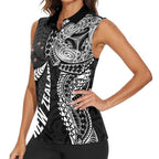 Aotearoa Volleyball Custom Women Sleeveless Polo Shirt Silver Ferns and Maori Tribal Black