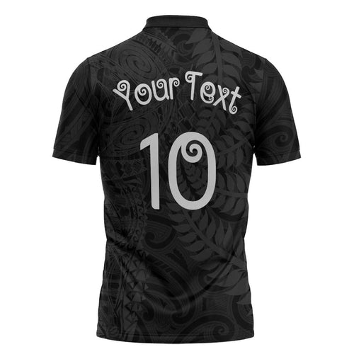 Aotearoa Volleyball Custom Zipper Polo Shirt Silver Ferns and Maori Tribal Black