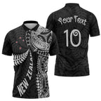 Aotearoa Volleyball Custom Zipper Polo Shirt Silver Ferns and Maori Tribal Black