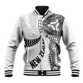 Aotearoa Volleyball Custom Baseball Jacket Silver Ferns and Maori Tribal White