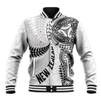 Aotearoa Volleyball Custom Baseball Jacket Silver Ferns and Maori Tribal White