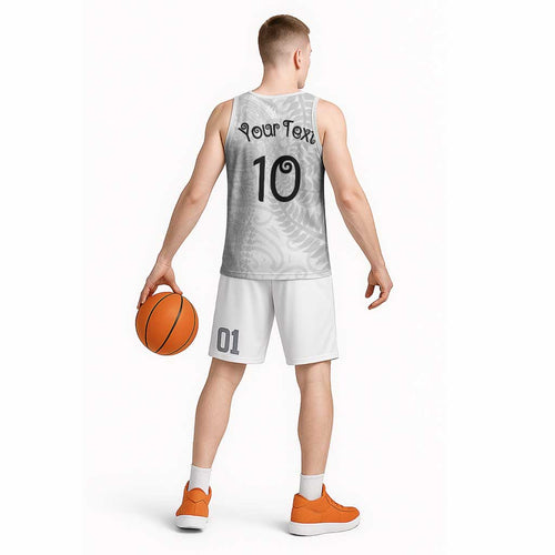Aotearoa Volleyball Custom Basketball Jersey Silver Ferns and Maori Tribal White