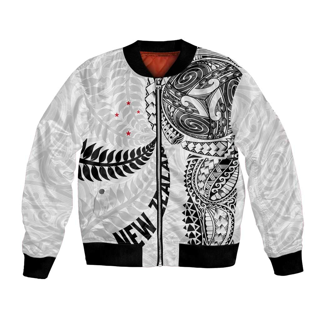 Aotearoa Volleyball Custom Bomber Jacket Silver Ferns and Maori Tribal White