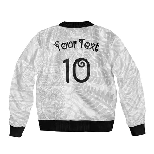 Aotearoa Volleyball Custom Bomber Jacket Silver Ferns and Maori Tribal White