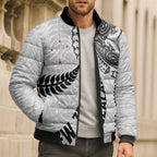 Aotearoa Volleyball Custom Bomber Puffer Jacket Silver Ferns and Maori Tribal White