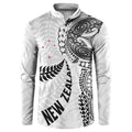 Aotearoa Volleyball Custom Button Sweatshirt Silver Ferns and Maori Tribal White