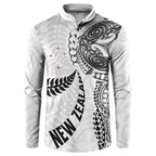 Aotearoa Volleyball Custom Button Sweatshirt Silver Ferns and Maori Tribal White