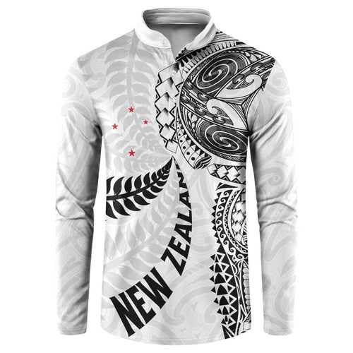 Aotearoa Volleyball Custom Button Sweatshirt Silver Ferns and Maori Tribal White
