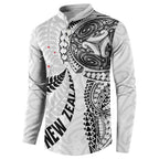 Aotearoa Volleyball Custom Button Sweatshirt Silver Ferns and Maori Tribal White