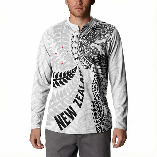 Aotearoa Volleyball Custom Button Sweatshirt Silver Ferns and Maori Tribal White