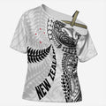 Aotearoa Volleyball Custom Cross Shoulder Shirt Silver Ferns and Maori Tribal White
