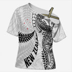 Aotearoa Volleyball Custom Cross Shoulder Shirt Silver Ferns and Maori Tribal White
