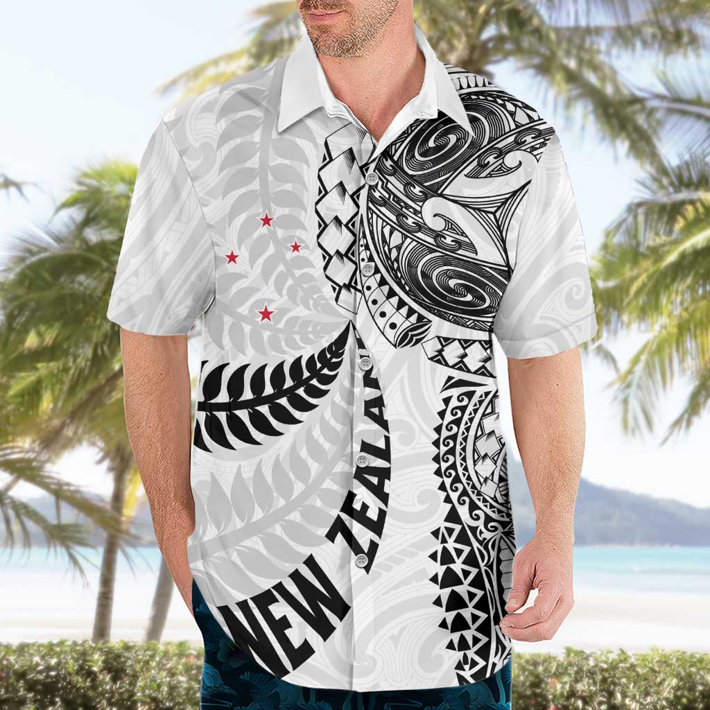 Aotearoa Volleyball Custom Hawaiian Shirt Silver Ferns and Maori Tribal White