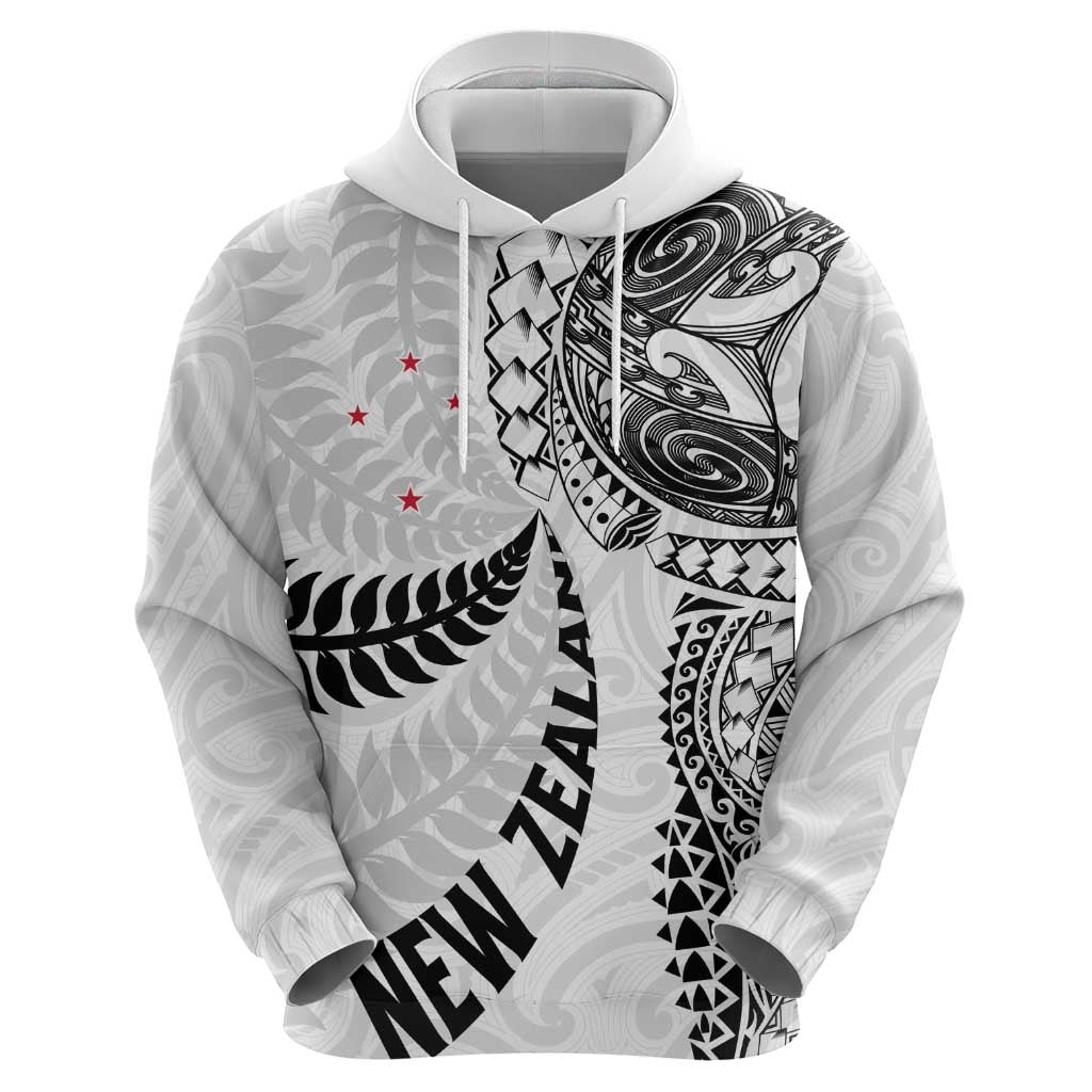 Aotearoa Volleyball Custom Hoodie Silver Ferns and Maori Tribal White
