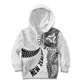 Aotearoa Volleyball Custom Kid Hoodie Silver Ferns and Maori Tribal White