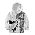 Aotearoa Volleyball Custom Kid Hoodie Silver Ferns and Maori Tribal White