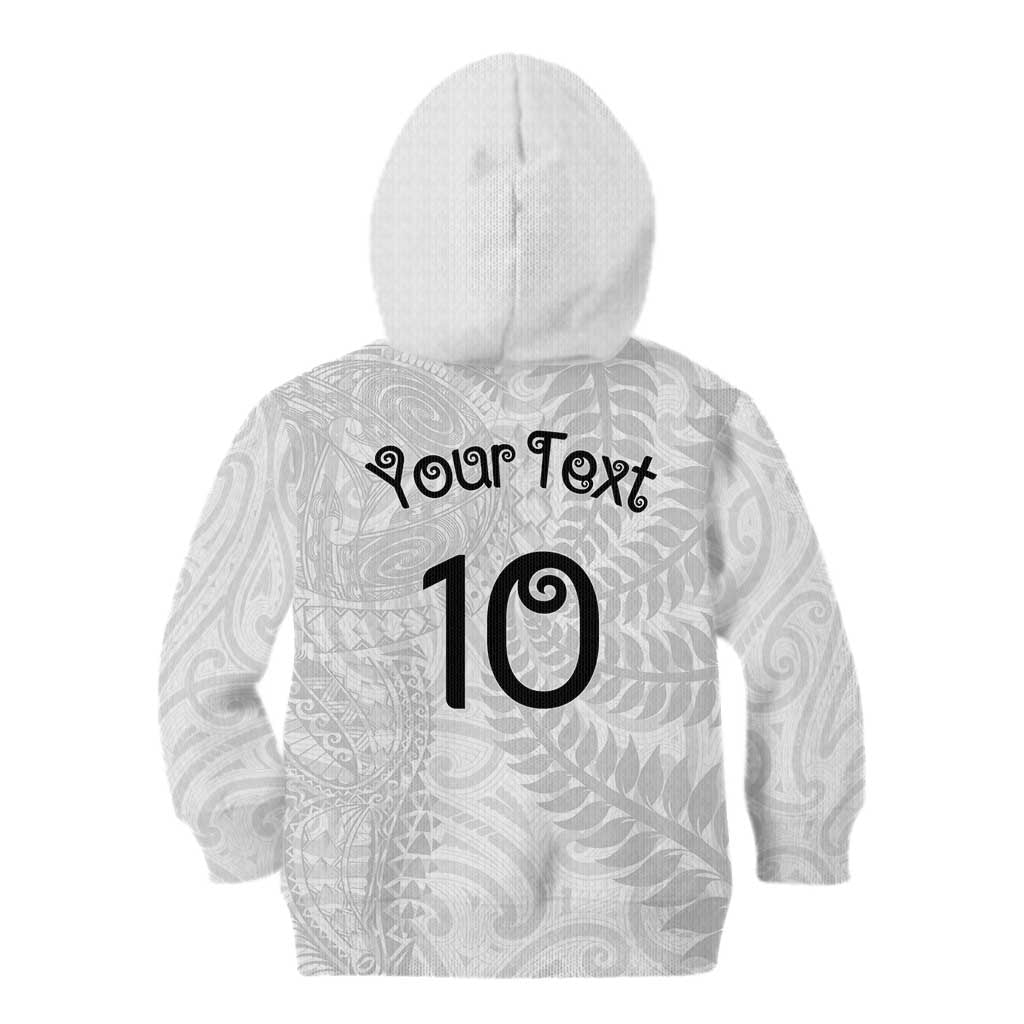 Aotearoa Volleyball Custom Kid Hoodie Silver Ferns and Maori Tribal White