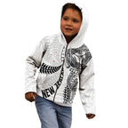 Aotearoa Volleyball Custom Kid Hoodie Silver Ferns and Maori Tribal White
