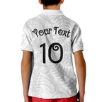 Aotearoa Volleyball Custom Kid Polo Shirt Silver Ferns and Maori Tribal White