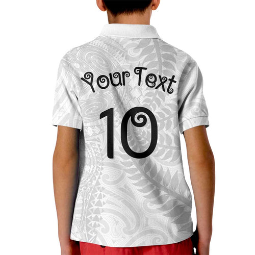 Aotearoa Volleyball Custom Kid Polo Shirt Silver Ferns and Maori Tribal White