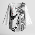 Aotearoa Volleyball Custom Kimono Sleeve Blouse Silver Ferns and Maori Tribal White
