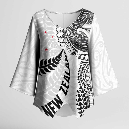 Aotearoa Volleyball Custom Kimono Sleeve Blouse Silver Ferns and Maori Tribal White