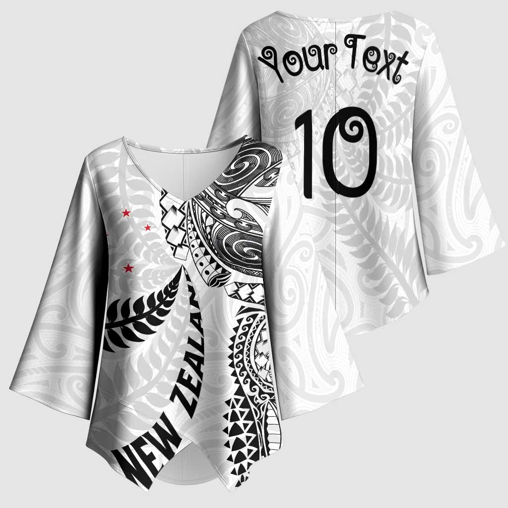 Aotearoa Volleyball Custom Kimono Sleeve Blouse Silver Ferns and Maori Tribal White