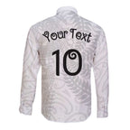 Aotearoa Volleyball Custom Long Sleeve Button Shirt Silver Ferns and Maori Tribal White