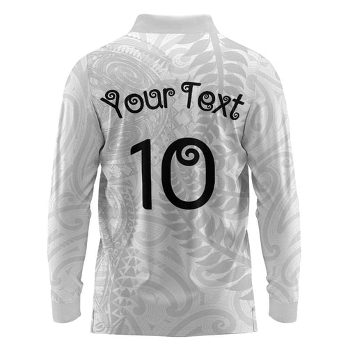 Aotearoa Volleyball Custom Long Sleeve Polo Shirt Silver Ferns and Maori Tribal White