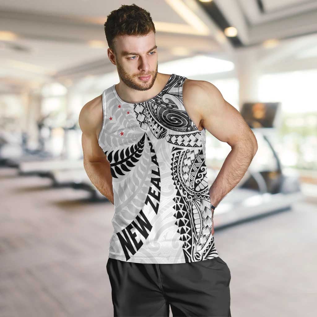 Aotearoa Volleyball Custom Men Tank Top Silver Ferns and Maori Tribal White