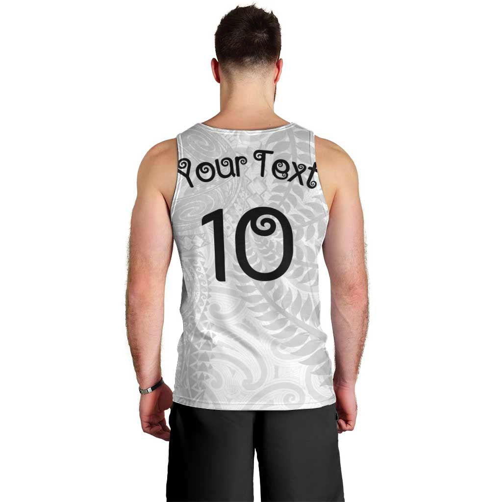 Aotearoa Volleyball Custom Men Tank Top Silver Ferns and Maori Tribal White