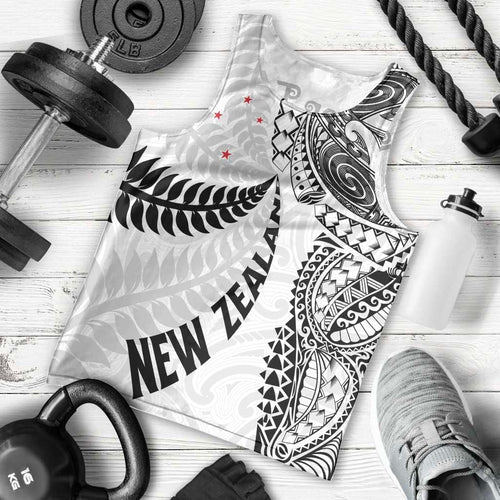 Aotearoa Volleyball Custom Men Tank Top Silver Ferns and Maori Tribal White