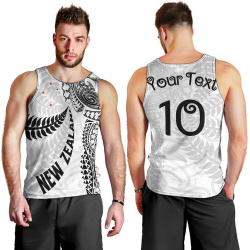 Aotearoa Volleyball Custom Men Tank Top Silver Ferns and Maori Tribal White