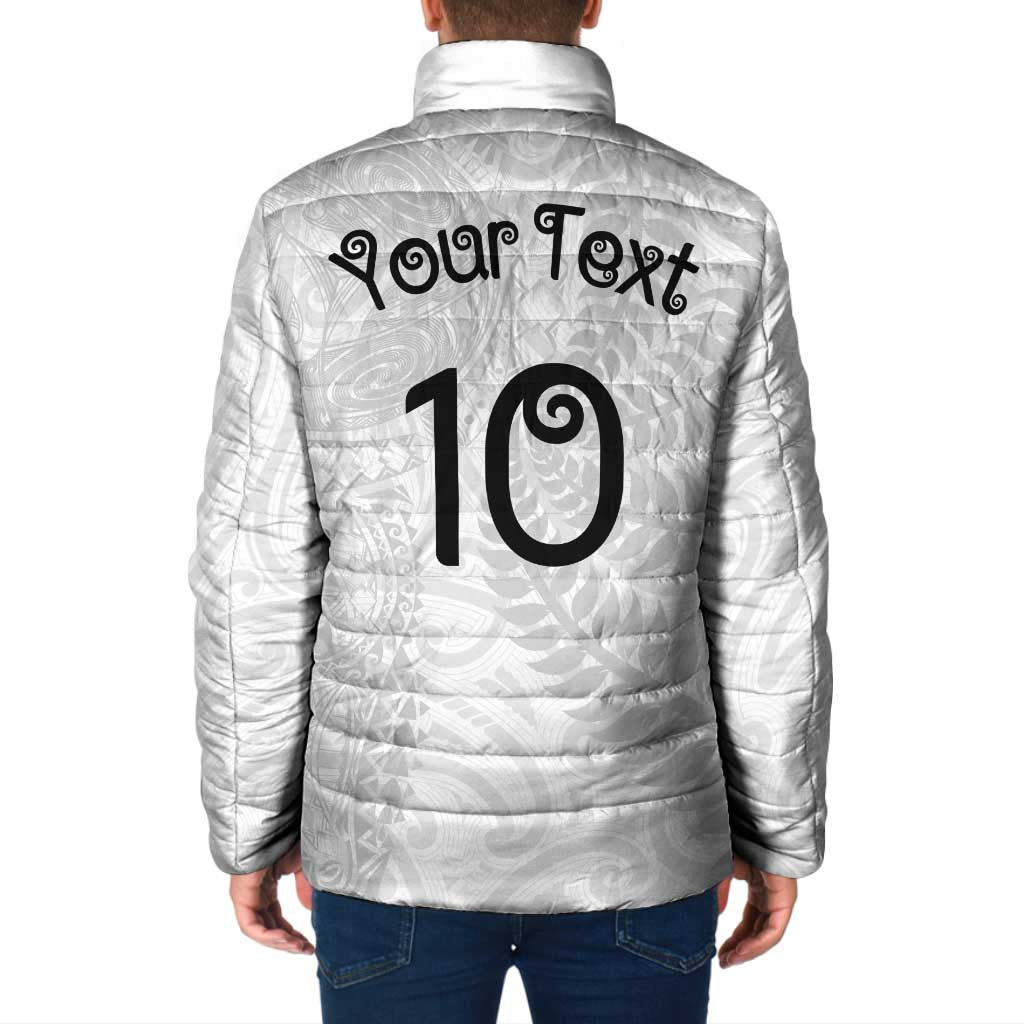 Aotearoa Volleyball Custom Padded Jacket Silver Ferns and Maori Tribal White
