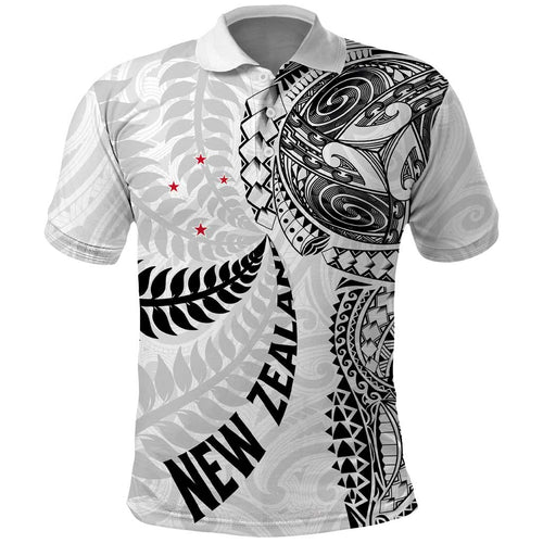 Aotearoa Volleyball Custom Polo Shirt Silver Ferns and Maori Tribal White