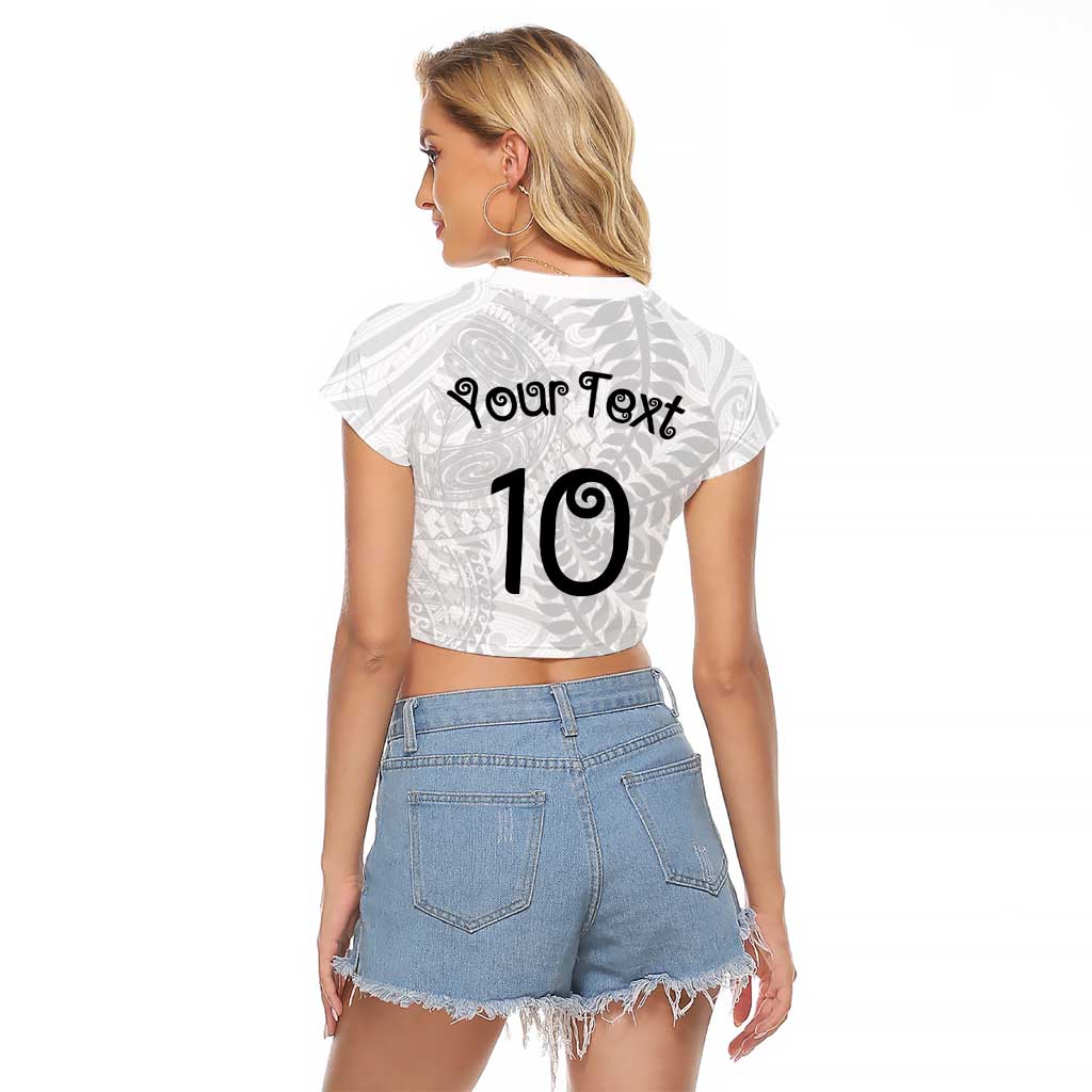 Aotearoa Volleyball Custom Raglan Cropped T Shirt Silver Ferns and Maori Tribal White