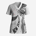 Aotearoa Volleyball Custom Scrub Top Silver Ferns and Maori Tribal White