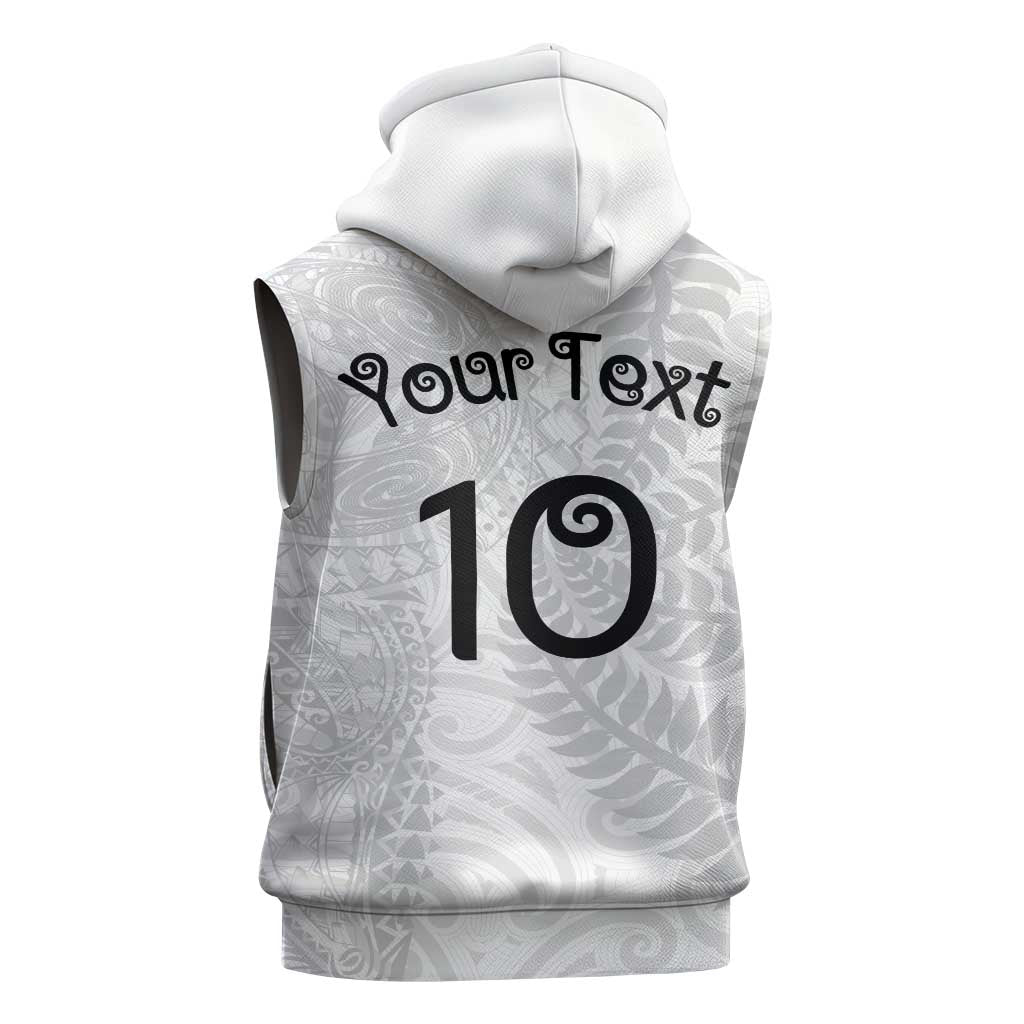 Aotearoa Volleyball Custom Sleeveless Hoodie Silver Ferns and Maori Tribal White