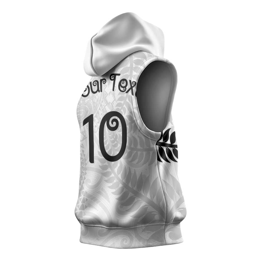 Aotearoa Volleyball Custom Sleeveless Hoodie Silver Ferns and Maori Tribal White
