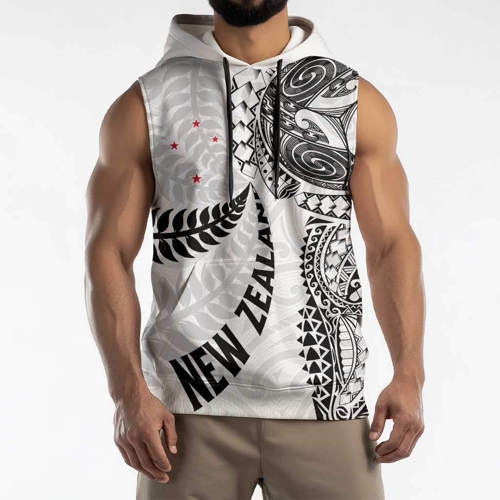 Aotearoa Volleyball Custom Sleeveless Hoodie Silver Ferns and Maori Tribal White