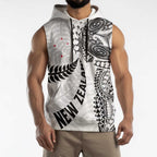 Aotearoa Volleyball Custom Sleeveless Hoodie Silver Ferns and Maori Tribal White