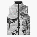 Aotearoa Volleyball Custom Sleeveless Puffer Jacket Silver Ferns and Maori Tribal White