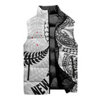 Aotearoa Volleyball Custom Sleeveless Puffer Jacket Silver Ferns and Maori Tribal White