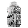 Aotearoa Volleyball Custom Sleeveless Zip Hoodie Silver Ferns and Maori Tribal White