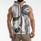 Aotearoa Volleyball Custom Sleeveless Zip Hoodie Silver Ferns and Maori Tribal White